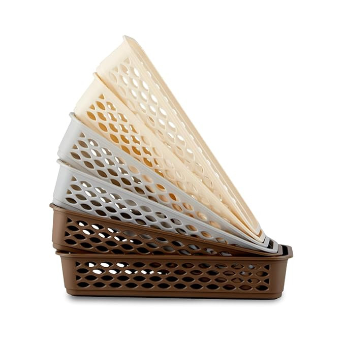 6 Storage Baskets for Office, Drawer, Makeup Organizer, Kitchen | Multipurpose | Stackable | Organizer Bins | Durable | Pack of 6