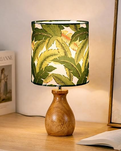 Dovel Pot Modern CFL Table Lamp, Wooden Base Modern Fabric Lampshade for Home Office Cafe Restaurant, Dovel Pot, Leafy Affair (Leafy)