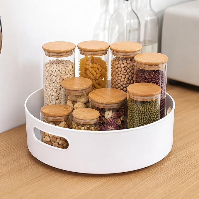 Kitchen Organizer 360° Rotating Tray Lazy Susan | Spice Rack Turntable Storage for Bottles, Jars, Condiments | Cabinet, Fridge & Pantry Organizer | Space Saving Plastic Tray