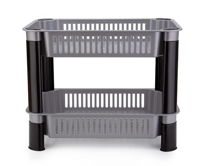 Kitchen Storage Rack - Plastic Multi Layer Trolly Racks & Multipurpose Tabletop, Floor Standing Tiered Shelf Stand Space Saving Basket for Office Restaurant