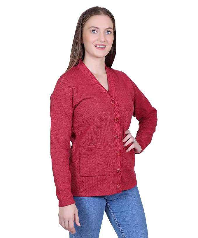 Women Woolen v-Neck Cardigan Sweater for Winter wear with Front Pockets