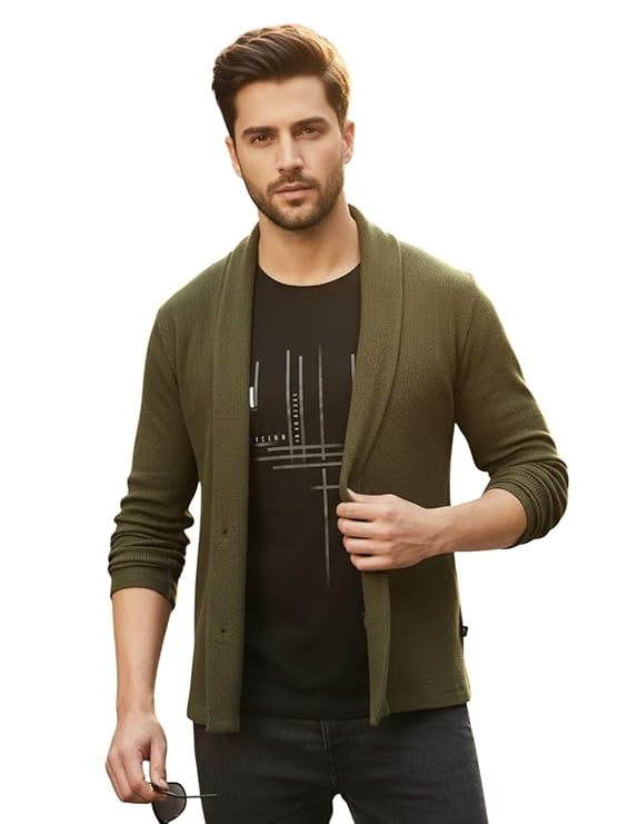 Waffle Knit Shrug for Men | Full Sleeve, Shawl Collar Cardigan for Men | Best for Casual Wear, Fashion Wear Cardigan