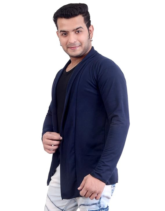 Mens Full Sleeve Navy Blue Shrug (Large)