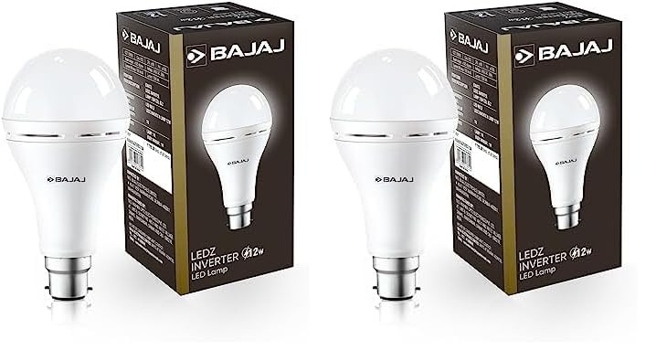 Bajaj LEDZ 12W Rechargeable Emergency Inverter LED Bulb, Cool Day Light, White, Upto 4 Hours Battery, b22d (Pack of 2)