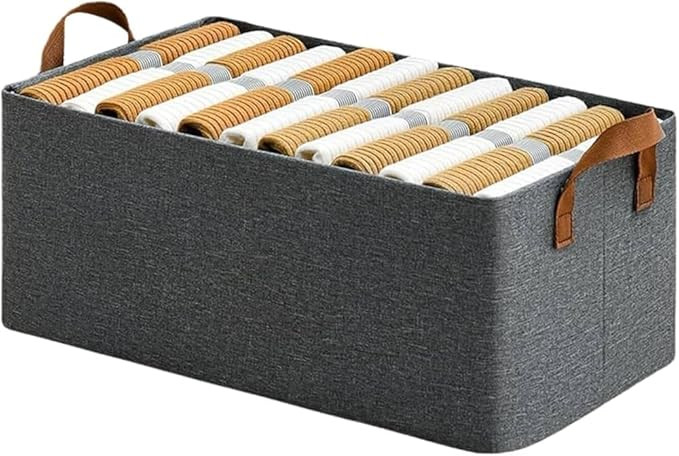 Wardrobe Organizer for Clothes with Metal Frame Rectangle Storage Baskets for Clothing Fabric Storage Box with Handles Shelf Basket for Storage Clothes (47L x 27W x 20H, Grey) (Set Of 1)