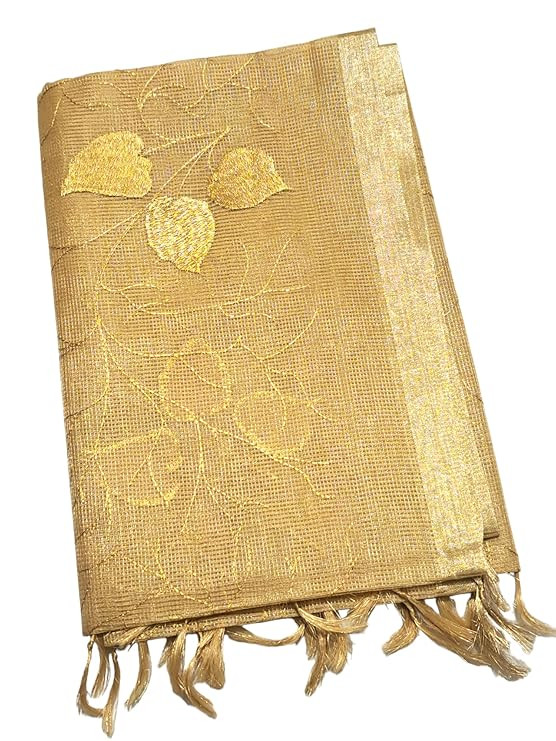 Women's Banarasi Tissue Silk Dupatta with Golden Embroidery, Zari Work, Traditional Floral Pattern,