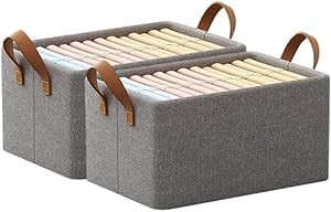 Wardrobe Organizer for Clothes with Metal Frame Rectangle Storage Baskets for Clothing Fabric Storage Box with Handles Shelf Basket for Storage Clothes Pants Jeans Sweater (2)(Pack of 2)