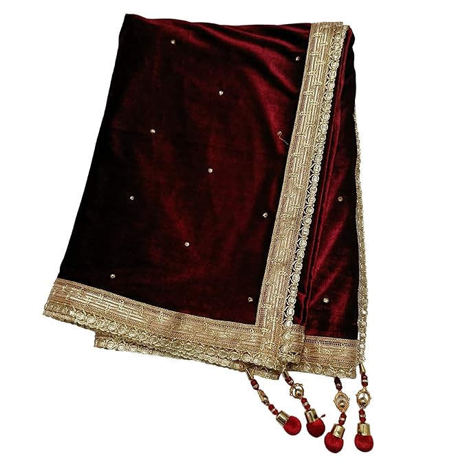 Maroon Velvet Dupatta for Brides, Wedding Attendees