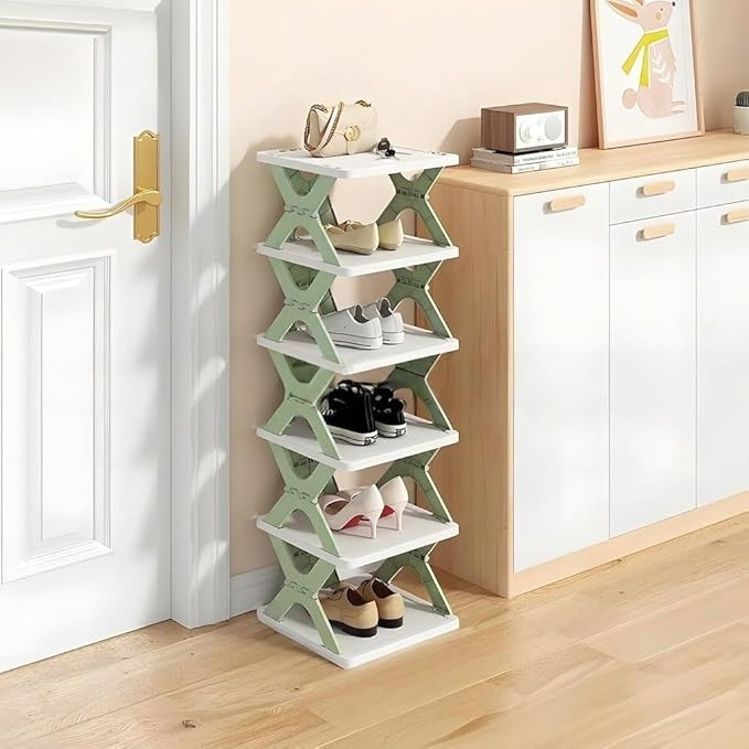 Shoe Rack Collapsible Shoe Organiser with Door - Foldable Sneaker Crates Footwear Organiser for Men, Women, Heels, Boots, Loafers, Sneakers, Slippers (Pista Green, 5 Layer)