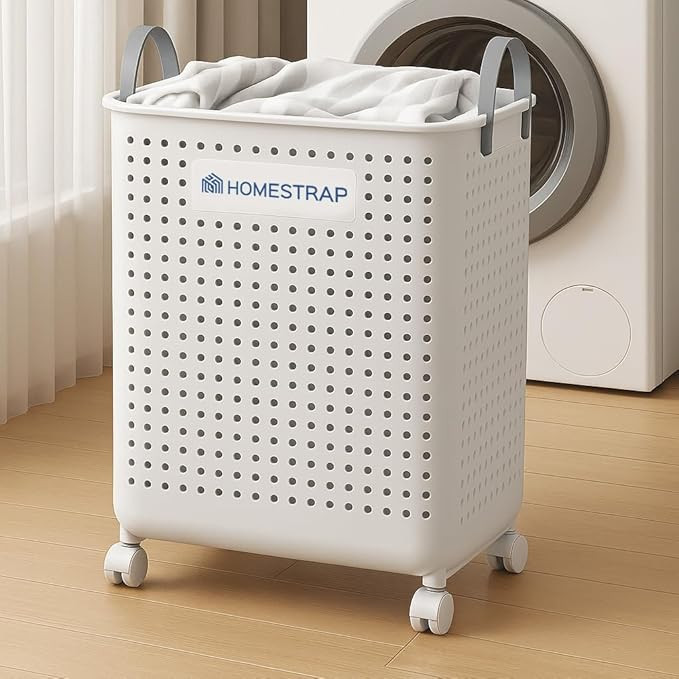 Laundry Magic Mover Mini | Foldable Laundry Basket with Wheels & Handles | Breathable Storage Organizer for Clothes, Toys & Daily Essentials | Mini White