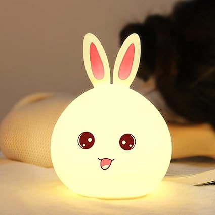 Silicone Rabbit Night Light – USB Rechargeable 7-Color LED Lamp with Touch Sensor for Kids Bedroom & Gift Purpose