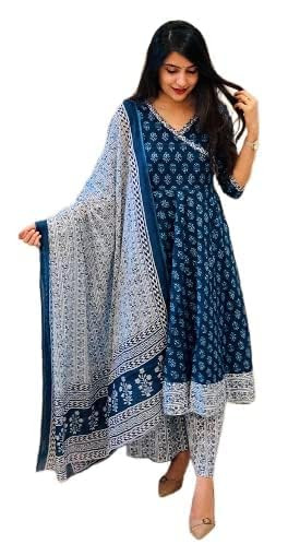 Women's Rayon Anarkali Kurta Pant and Dupatta Set