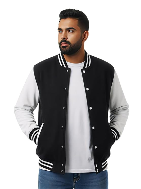 Varsity Jacket for Men – Black Jacket for Winter, Cotton Blend, Stylish Baseball and Casual Bomber Jacket