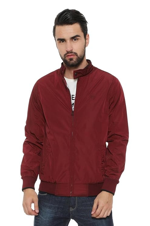 Men's Polyester Casual Jacket | Regular Fit High Neck | Standard Length