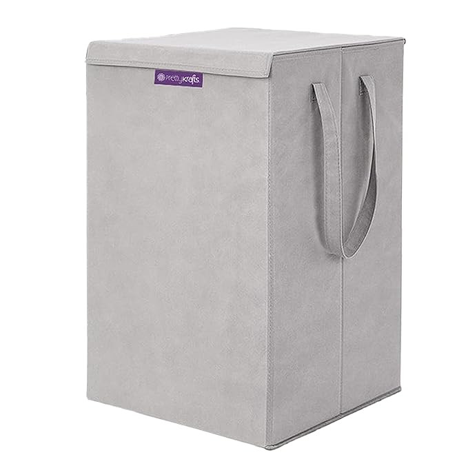Non Woven Printed Rectangular Foldable Large Laundry Bag/Basket With Lid & Handle, Freestanding Clothes Storage Organizer for Bedroom, Dorm Grey, Set of 1)
