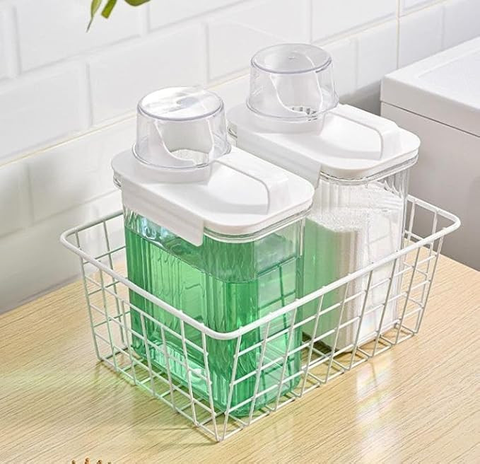 1800ML Laundry Detergent Dispenser with Measuring Cup | Airtight Washing Powder Storage Container | Moisture-Proof Liquid Detergent Organizer with Handle for Kitchen, Bathroom (Pack of 2)