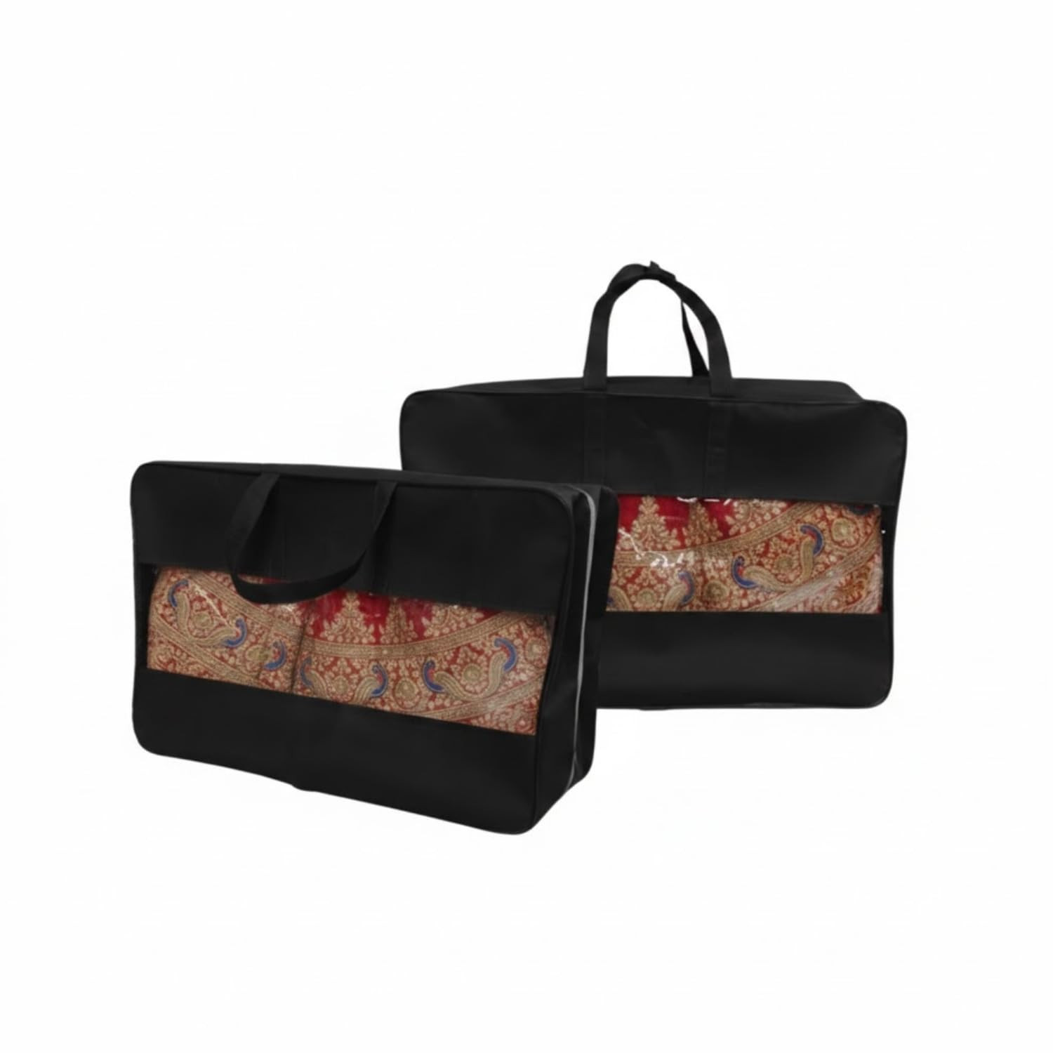 Lengha Aatachi Lehenga & Clothes Storage Bag | Heavy Bridal Wear, Saree, Dress Organizer | Spacious Fabric Storage Box with Zip & Handle | Dust & Moisture Protection (1, Black)