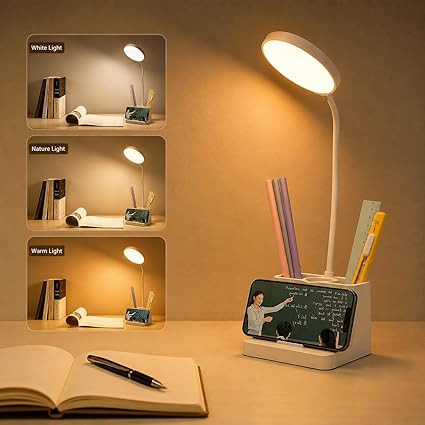 Plastic LED Desk Lamp Dimmable Table Lamp Reading Lamp with USB Charging Port 3 Colour Mode,Touch Control Eye Caring, Desk Lamp for Study, Work (Pawn)