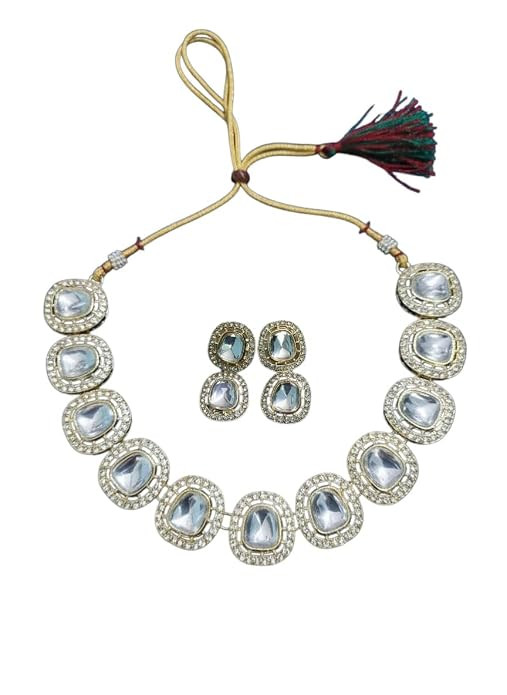 Elegant Kundan Choker Necklace Set with Earrings, Adjustable Dori, Wedding Jewellery for Women
