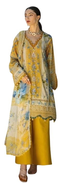 unstitched Pakistani Cotton Embroidery patch work suits For women, Girls... No Accessories, NO Lace is included.. Yellow colour with Cotton dupatta