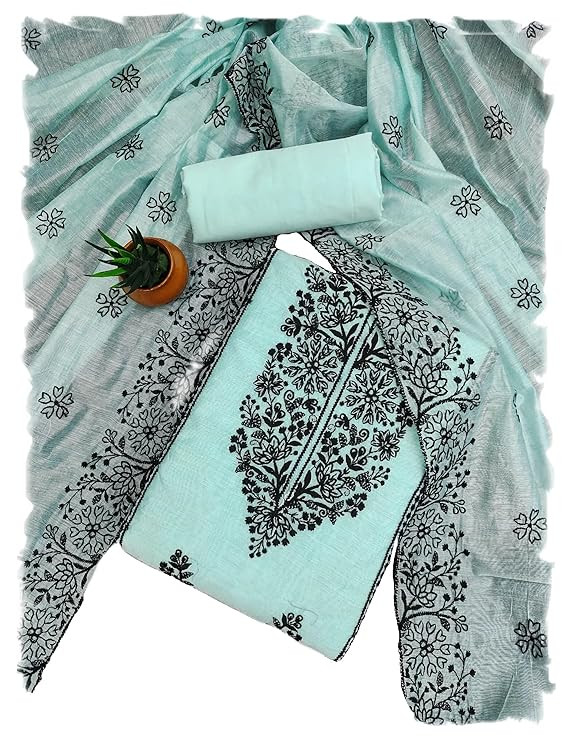 Cotton Women's Chanderi Embroidery Work Unstitched Salwar Suit Dress Material With Chanderi Embroidered Dupatta(B-DM Cobra)