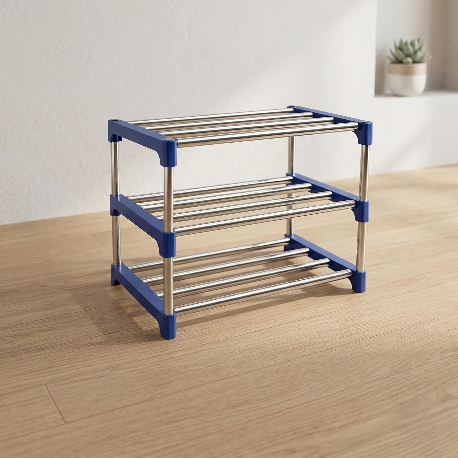 Steer-Core 3 Tier Stainless Steel Shoe Rack | Heavy Duty Multipurpose Footwear Organizer | Compact Home Storage Stand