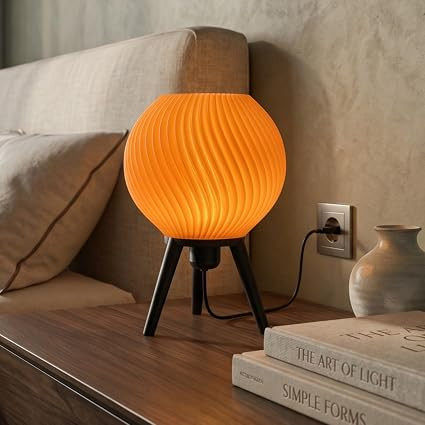 3D Printed Night Lamp for Bedroom | Modern Table Light with E27 LED Bulb, Unique Sculptural Design & Warm Ambient Glow (Orange)