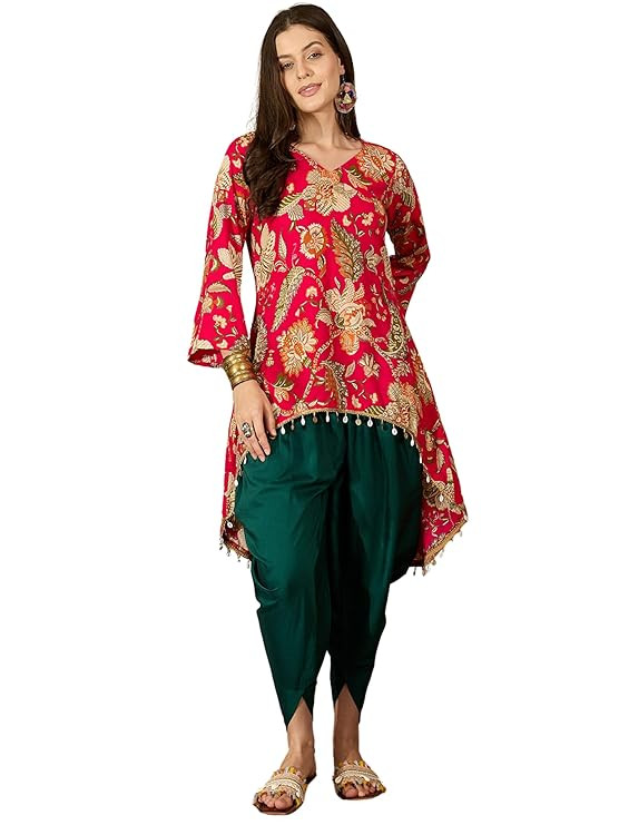 Women's Rayon High-Low C-Cut Kurta with Dhoti Pant Set | Wedding Kurta Set