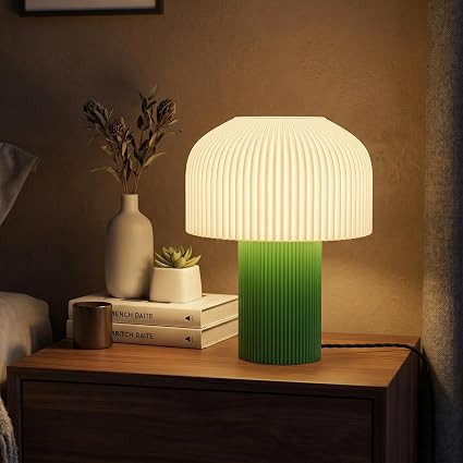 3D Printed Table Lamp for Bedroom, Bedside Modern Decorative LED Night Lamp with E27 Bulb, Warm Ambient Light, Designer Desk Lamp for Living Room, Home Decor & Study Table (White/Green)