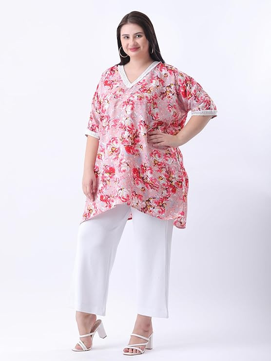 Women Printed Loosefit Crepe Designer Kaftan Relaxed Fit Kurta