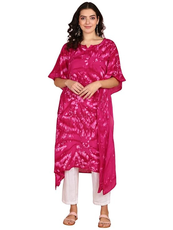 Women Handcrafted Tie & Dye Rayon Crepe Kaftan Dress | Casual Wear | Flowy Kaftan Style | Lightweight & Breathable Fabric