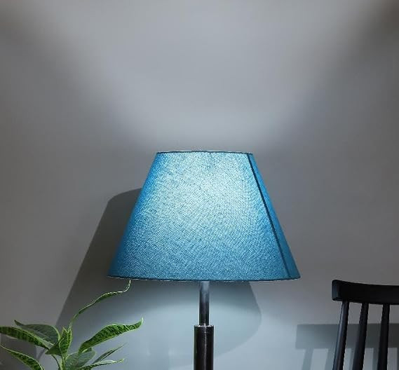 Blue Fabric Table Lamp Shade E-27 Elegant Table Lamp Along Handmade Conical Blue Texture Color Lamp Shade, for Bedside, Living Room, Home Decoration, Hotel, Gifting Purpose & Home Décor, 14x7x8 E-27