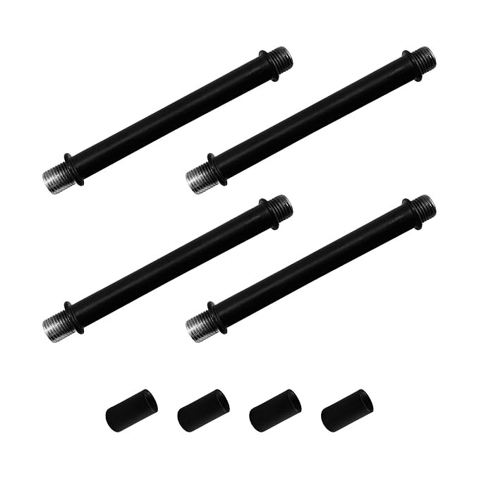 4 Set 4” Straight Pipe Lamp Stem Kit, M10 Double End Threaded Lamp Rod Long Extension Risers, Black Lamp Parts Replacement for DIY Floor Lamps, Table Lamps & Ceiling Lights