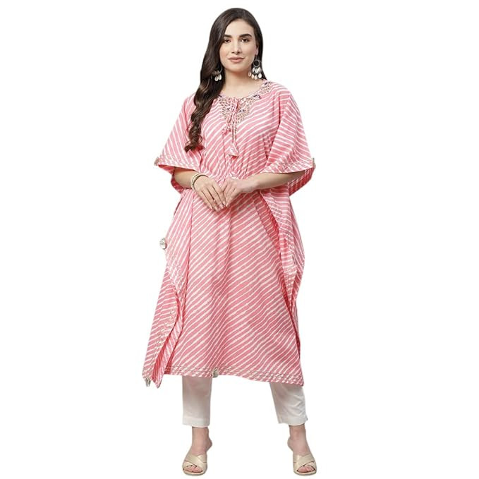Baby Pink Cotton Laheriya Kaftan