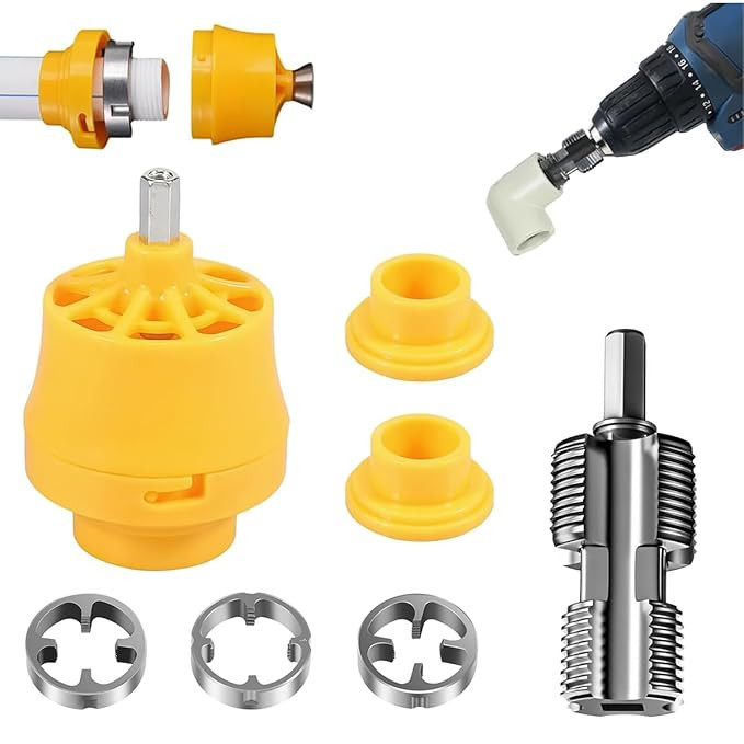Pipe Threader Tool Kit with 3 Dies PVC Pipe Thread Making Attachment for Electric Drill Pipe Threader Plumbing Tools for 1/2", 3/4", 1" PVC Pipe Threader