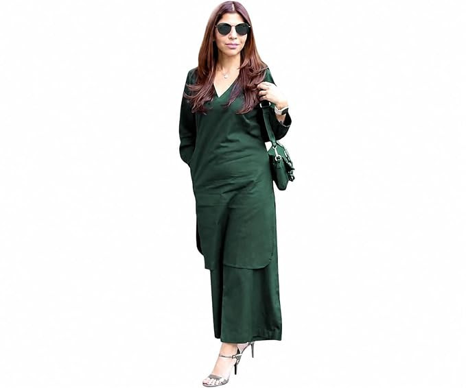 Women's 100% Pure Cotton Short Kurta Palazzo Set | S to 7XL Plus Size Solid Co-Ord Set for Women | Tunic Kurti with Palazzo Pants | Casual Office Wear Ethnic Outfit