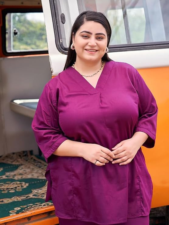 Plus Size Cotton Silk Co-Ord Set for Women | Tunic and Trouser Set V-Neck and 3/4 Sleeve| Elasticated Waist 2 Pockets Casual Wear Outfit |3XL to 8XL
