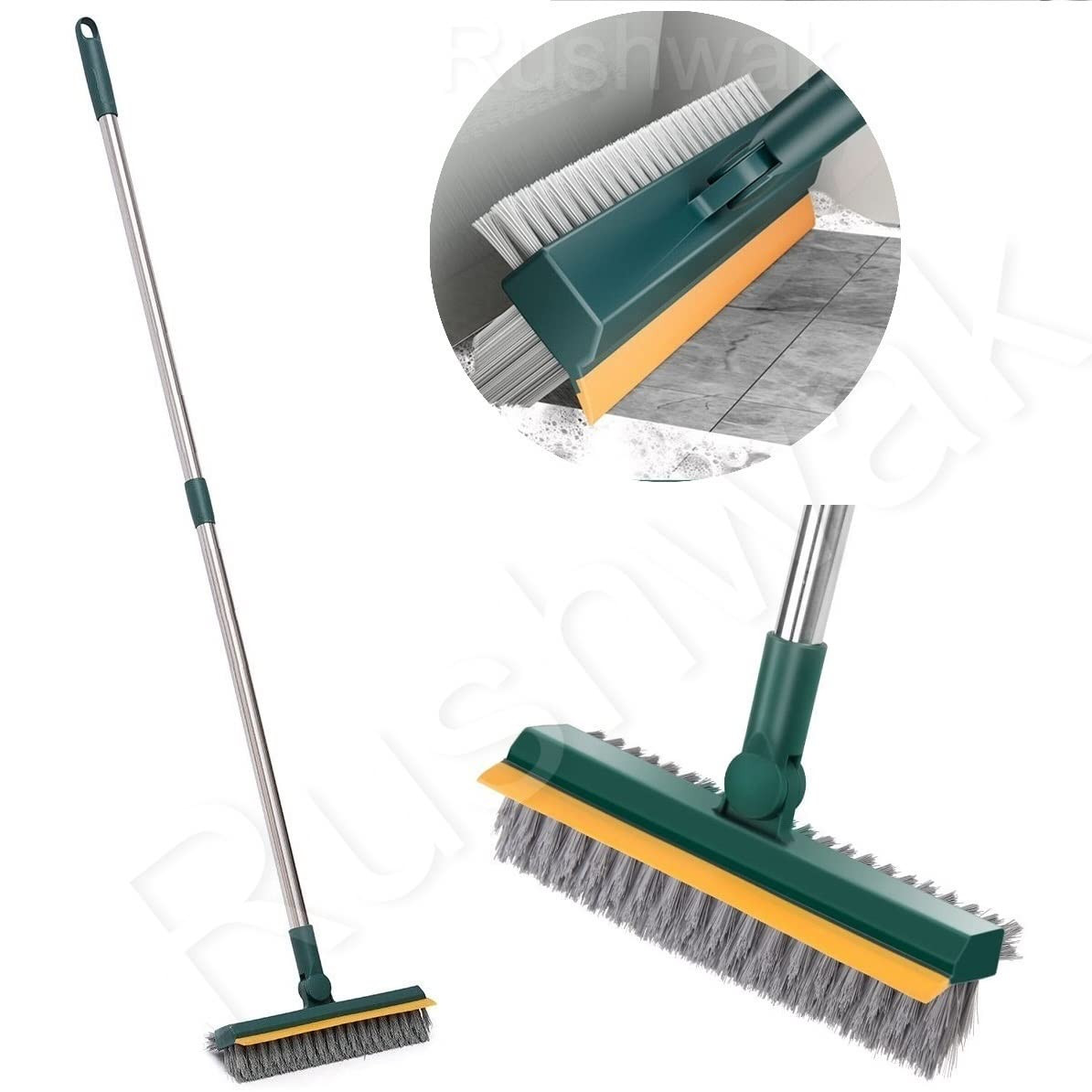 3 in 1 Long Handle Bathroom Cleaning Brush with Wiper, 180° Rotate for Floor/Toilet Cleaning (Multicolor)