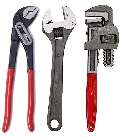 Kit Of 3 Tools Plumbing Kit (Contains 10 Inch Water Pump Plier, 10 Inch Pipe Wrench, 8 Inch Adjustable wrench) Multipurpose Tool Kit Set