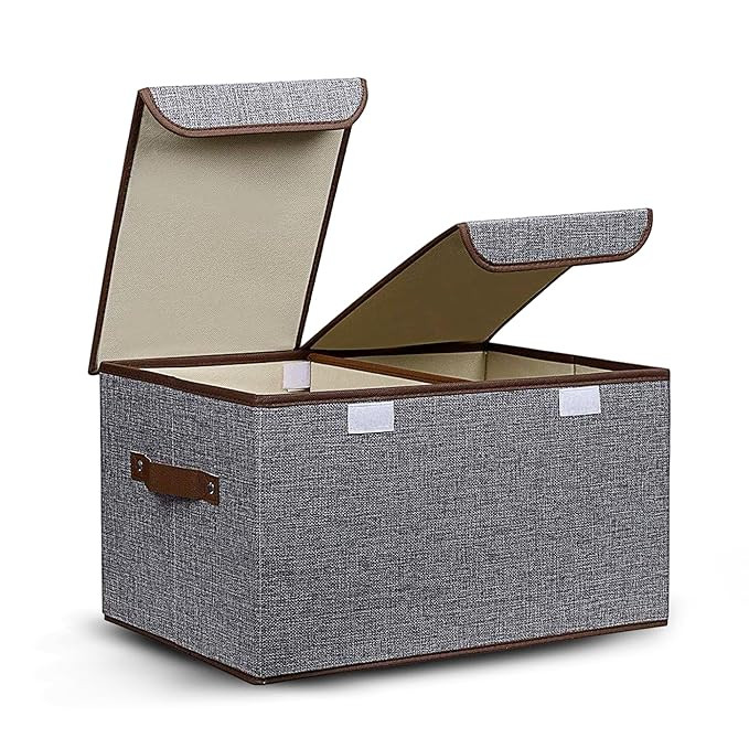 FLYNGO Foldable Cloth Organizer Storage Box for Wardrobe, Closet Basket Bin Organiser for Books, Toys, Other Supplies With Lid (Grey) (Grey)
