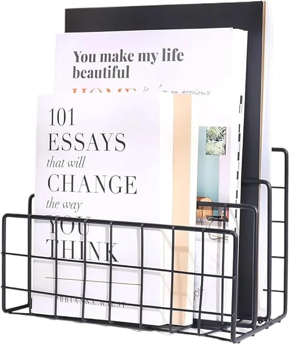Organizer Magazine File Holder Modern Desk, 3 Slot Modern Magazine Holder Stand for Table Desk Home File Stand Decor File Storage for Office (Black)