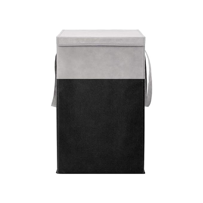 75L Foldable Laundry Storage Box with Lid and Handles | Large Collapsible Cloth Organizer Bin for Clothes Storage Basket, Non Woven Laundry Bin/Bags Toys & Home Storage - Black & Grey