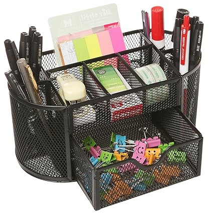 Metal Mesh Office Desk Organizer Stationery Pen Stand (Black Color)