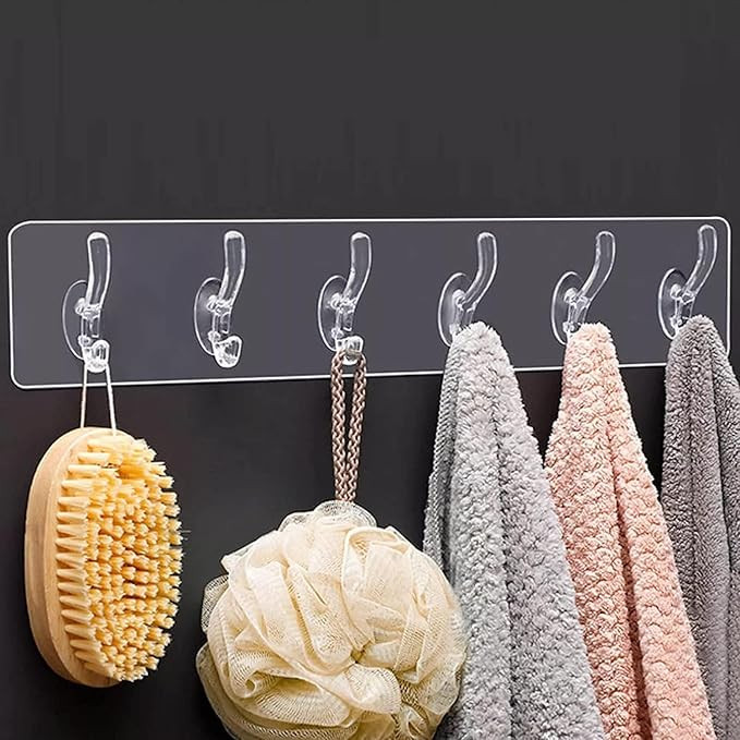 2 PCS Multifunctional Transparent Sticky Hook Set Self Adhesive Wall Mounted Hooks Waterproof Oilproof Seamless Invisible No Drill Wall Hanging Sticker Hooks for Kitchen Bathroom Office Home