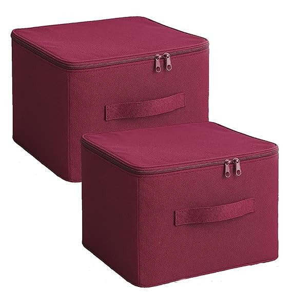 Underbed Moisture Proof Wardrobe Organizer Storage Bag for Clothes with Zipper Closure & Handle Square | Storage Container Box for Blankets, Bedsheets, Saree Bags & Garments (Maroon, Pack Of 1)
