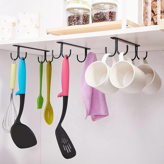 Under Cabinet Kitchen Storage Hooks Set of 3 | Metal Mug Hanger & Utensil Holder Hooks for Cups, Kitchen Tools & Accessories