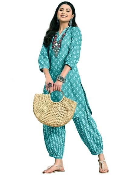 Women's Cotton Blend Printed Kurta Set