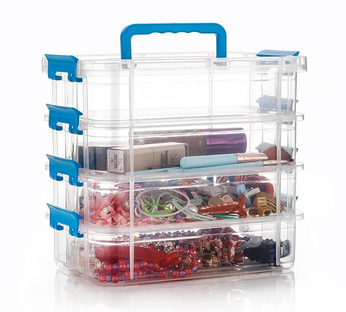 4 Layer Multipurpose Plastic Storage Box with Handle, Durable Transparent Organizer with Strong Locking Clips| Stackable Storage Container for Kitchen, Makeup, Medicine & Office