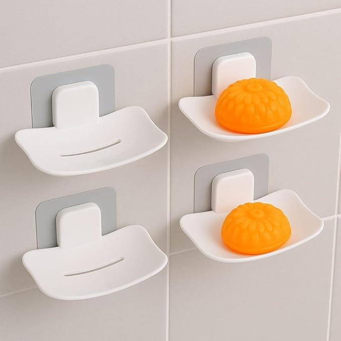 Bathroom Accessories, Bathroom Rack, Bathroom Shelf Organizer, Wall Mounted Shelf (4 x Soap Holder (White))