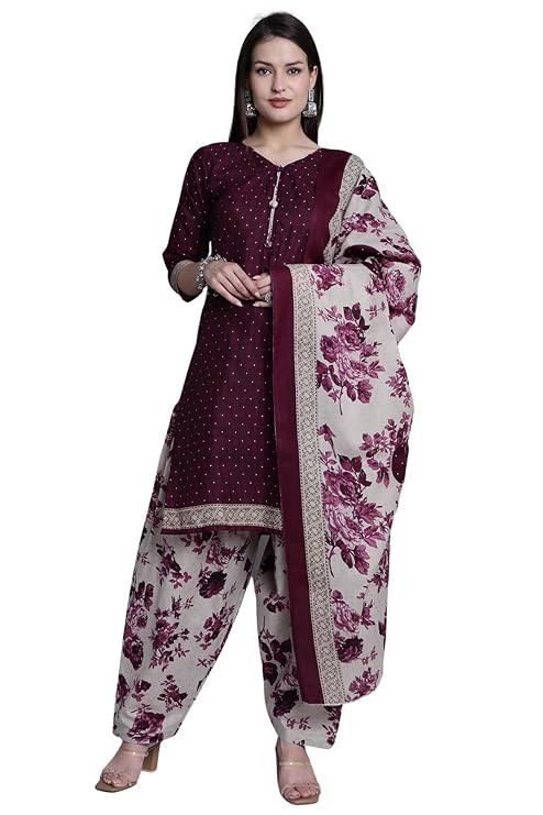 Women Green Cotton Printed Ready To Wear Patiala Salwar Suit